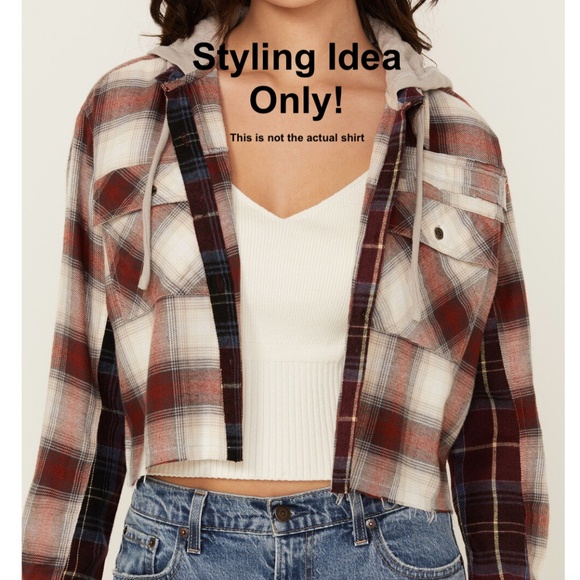 American Eagle Gray/Blue Plaid Cropped Grunge Hoodie - Picture 6 of 15